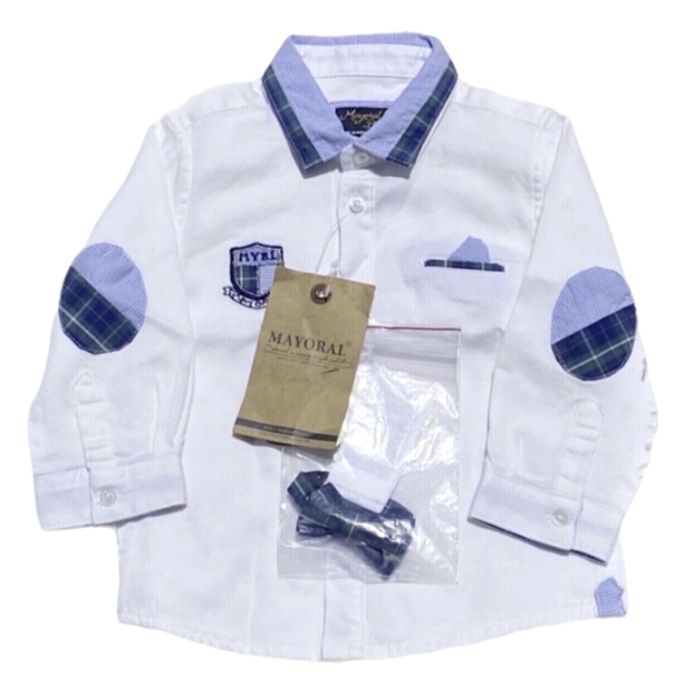 NEW! Mayoral long sleeve button down shirt w/ bow tie 9 months